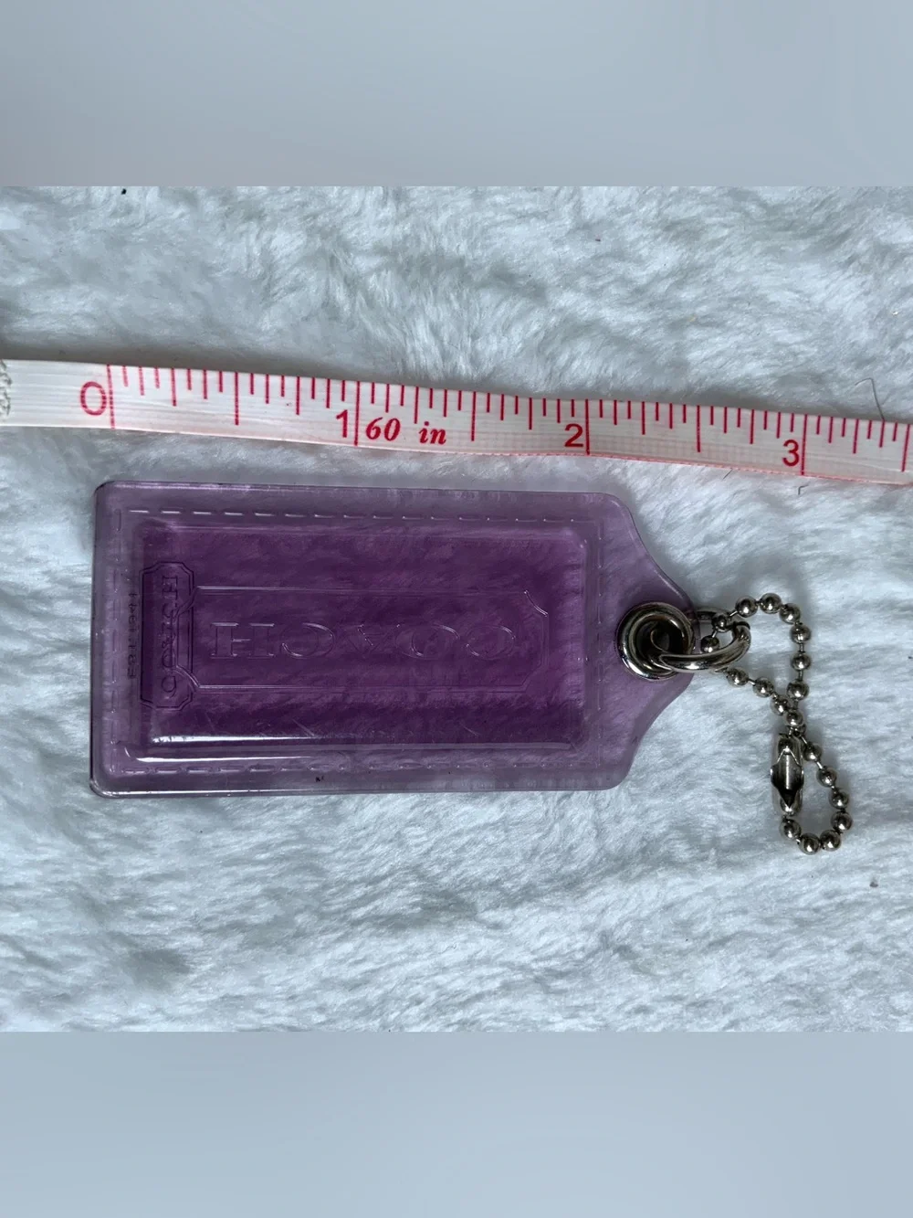 Coach Purple Transparent Leather Tag Keychain with Ball Chain